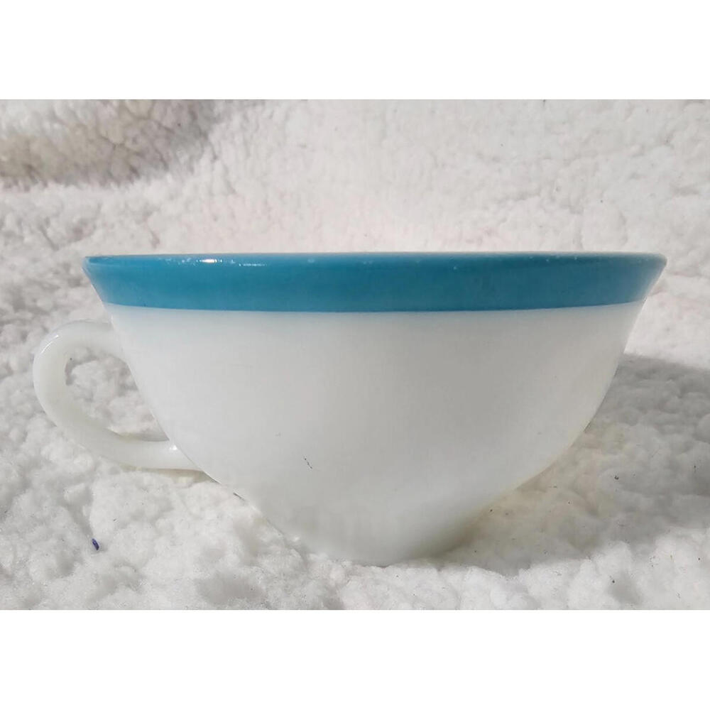 Vintage Pyrex Blue Band Milk Glass Flat Coffee Tea Cup Mug 2.5" White Classic